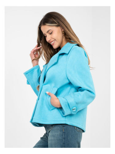 Светлосиньо кадифено палто с яка