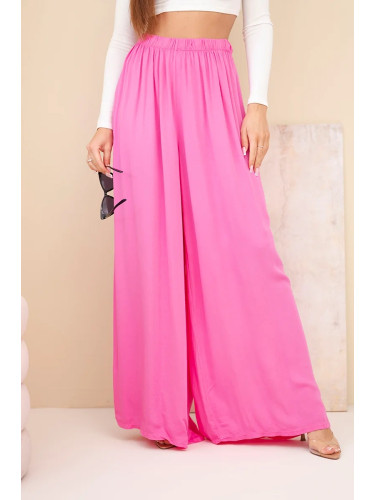 Дамски широки вискозен панталони с еластична талия, розови