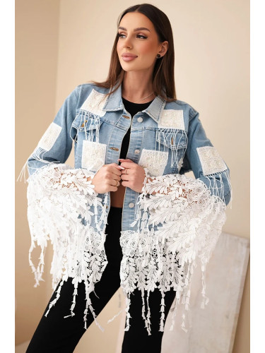 Дамско дънково яке с дантела и пискюли