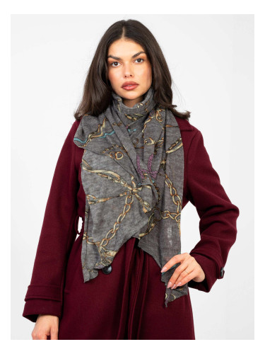 Тъмносив дамски шал с щампа