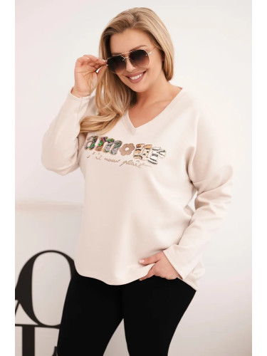 Дамски суитшърт Kesi Włoski Plus Size с щампа и V-образно деколте
