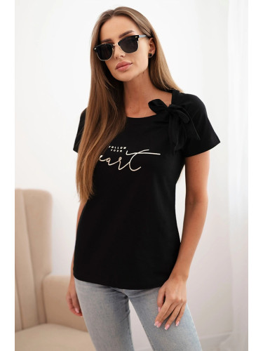 Дамска памучна блуза с панделка на рамото