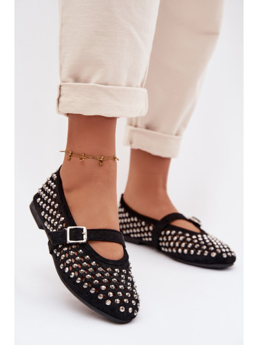 Дамски балерини с кристали и презрамка
