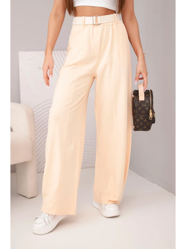 Дамски памучен панталон Kesi с колан, цвят кайсия