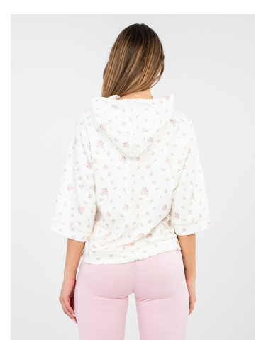 Екрю свободна блуза в розови тонове