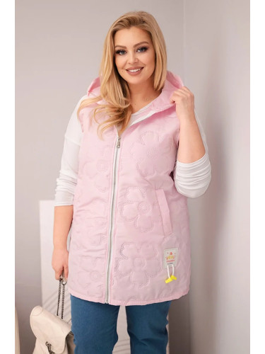 Дамски елек с качулка и флорален дизайн, големи размери