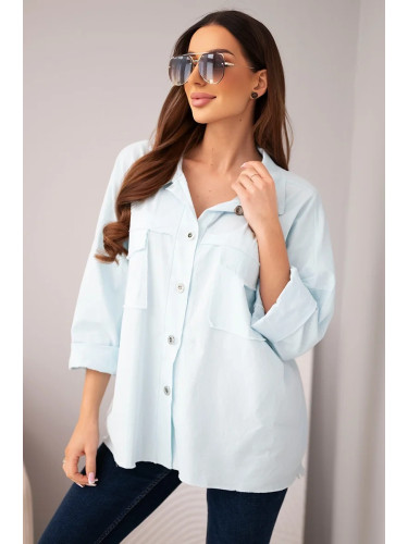 Дамска памучна риза Kesi Włoski с джобове, синя