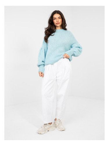 Пастелно син оувърсайз пуловер с кръгло деколте