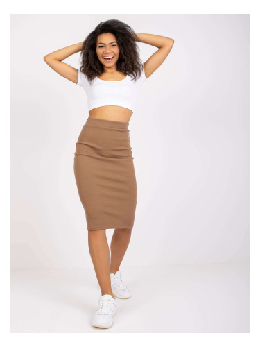 Оребрена миди пола, тъмнобежова