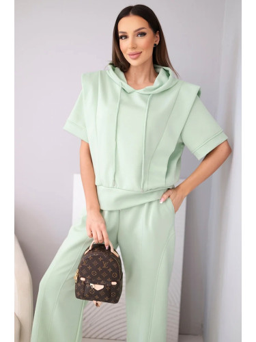 Дамски комплект Kesi Włoski с качулка и панталон, цвят тъмна мента