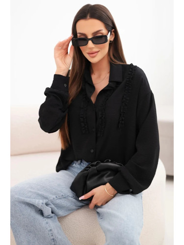 Дамска блуза Кеси с волани, черна