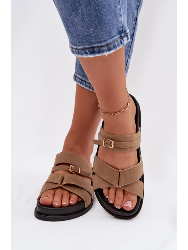 Дамски джапанки с презрамки и златна катарама