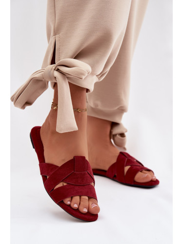 Дамски бордо чехли от ековелур