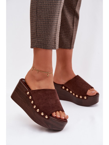 Дамски джапанки на платформа със златни катарами