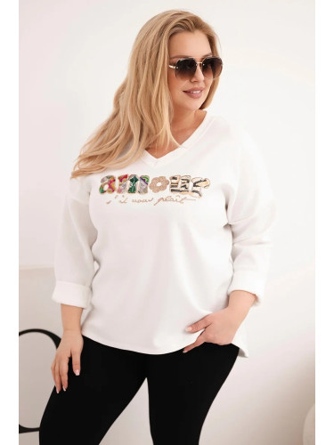 Дамски суитшърт Kesi с големи размери, щампа и V-образно деколте