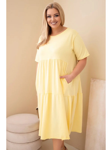 Дамска къса рокля Kesi Plus Size с волани в жълто