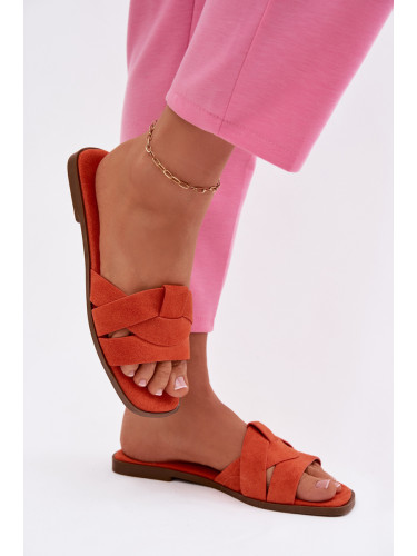 Дамски оранжеви джапанки от еко велур