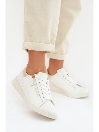 Дамски кожени мокасини EVENTO с цип, бяло-златисти