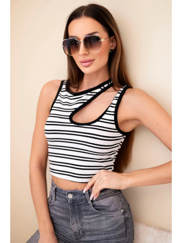 Дамски оребрен раиран топ Kesi с изрез, черен