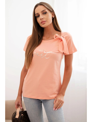 Дамска памучна блуза с панделка и щампа