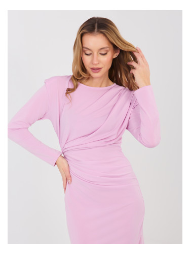 Светло лилава миди рокля с дълги ръкави