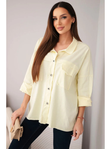 Дамска памучна риза Kesi с жълти джобове