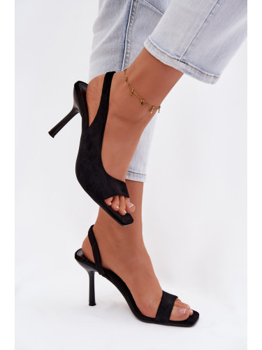 Дамски сандали на висок ток, изработени от еко велур