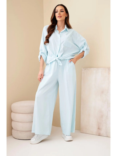 Дамски памучен комплект Kesi с риза и широки панталони