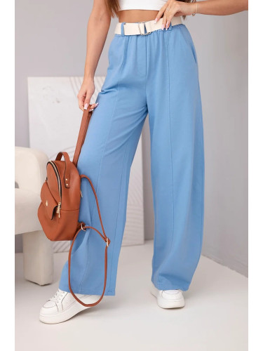 Дамски памучен панталон с колан, деним син