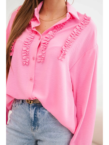 Блуза Кеси с дълги ръкави и волани, светло розова