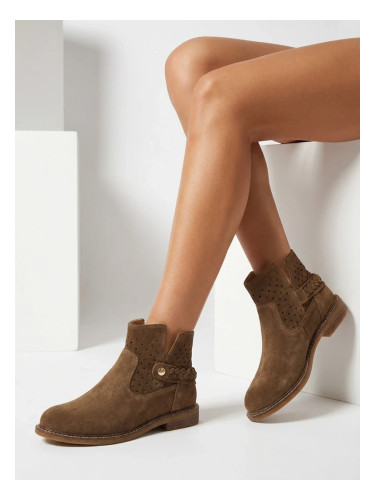 Дамски ажурни каубойски ботуши от еко велур