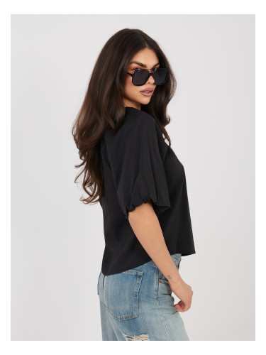 Черна дамска блуза с кръгло деколте