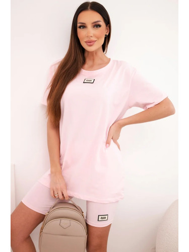 Дамски комплект от къса тениска и шорти Kesi в розово