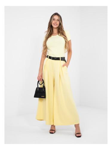 Светложълти панталони палацо от трико