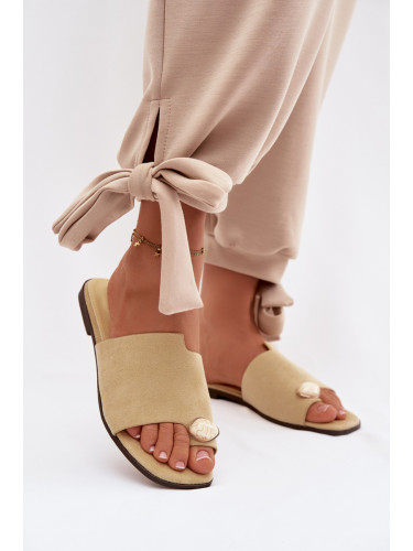 Дамски жълти еко велурени чехли Selavine