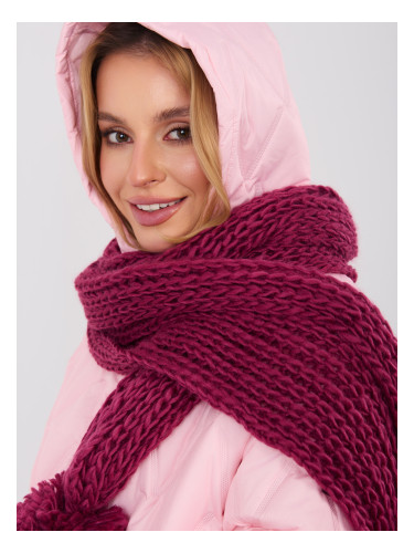 Бордов плетен шал с помпони