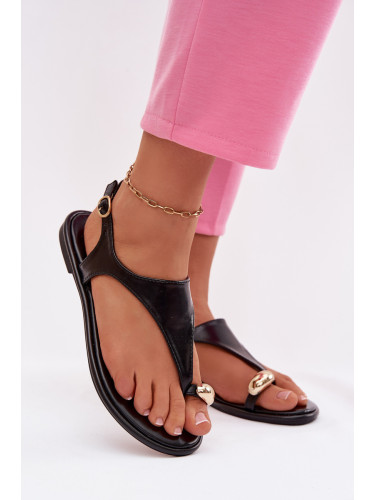 Дамски сандали с равни токчета и златни детайли