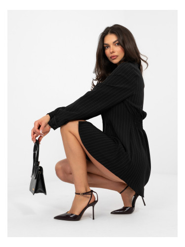 Черна мини рокля-риза с райета RUE PARIS