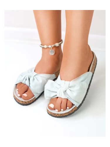 Дамски чехли от ековелур с панделка