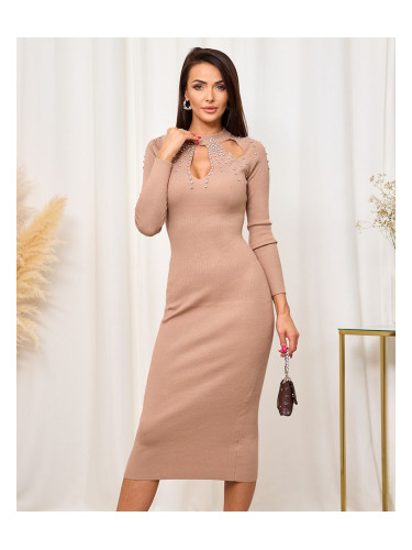 Тъмнокафява дамска оребрена рокля Resti