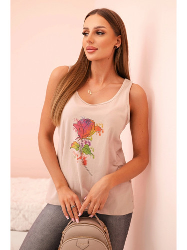 Дамски памучен потник с флорален мотив