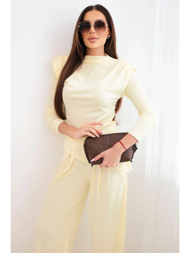 Дамски памучен комплект с блуза и широк панталон