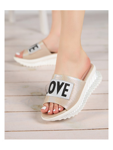 Дамски бежови джапанки с блясък Sosha