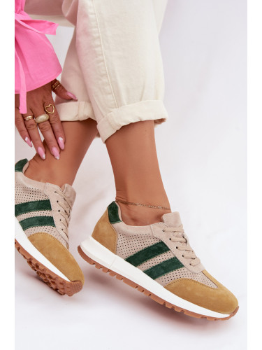 Дамски маратонки от естествен велур, бежово-жълти