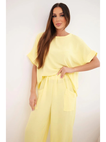 Комплект блуза + панталон Kesi от вискоза в жълто
