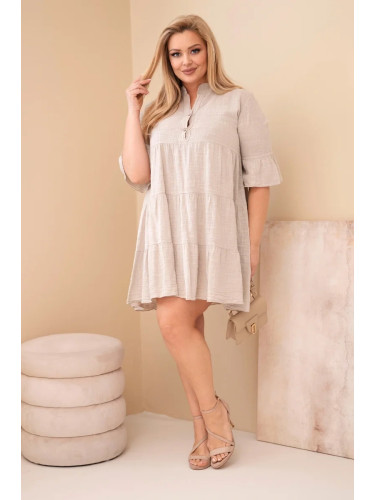 Памучна рокля с големи размери и волани, бежова