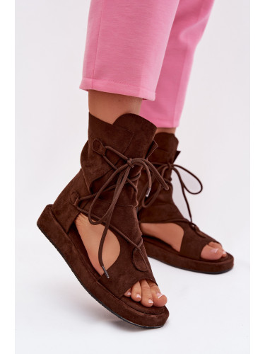 Дамски сандали от еко велур с връзки