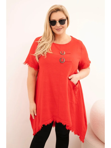 Дамска рокля Kesi с големи размери, удължен гръб и джоб, червена