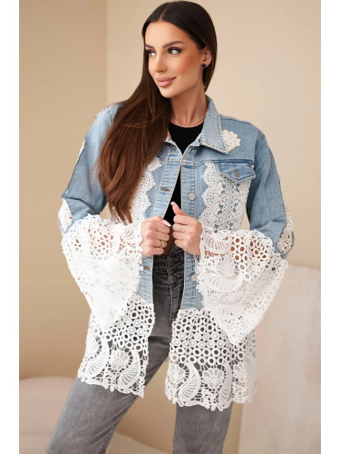 Дамско дънково яке с дантела