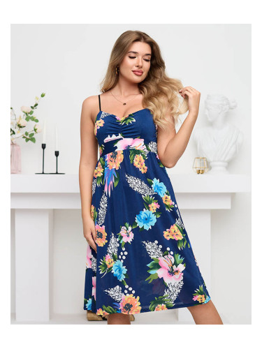Тъмносиня рокля Resti с флорален мотив